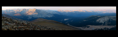 view from slopes of Mt Dana at sunrise, looking east